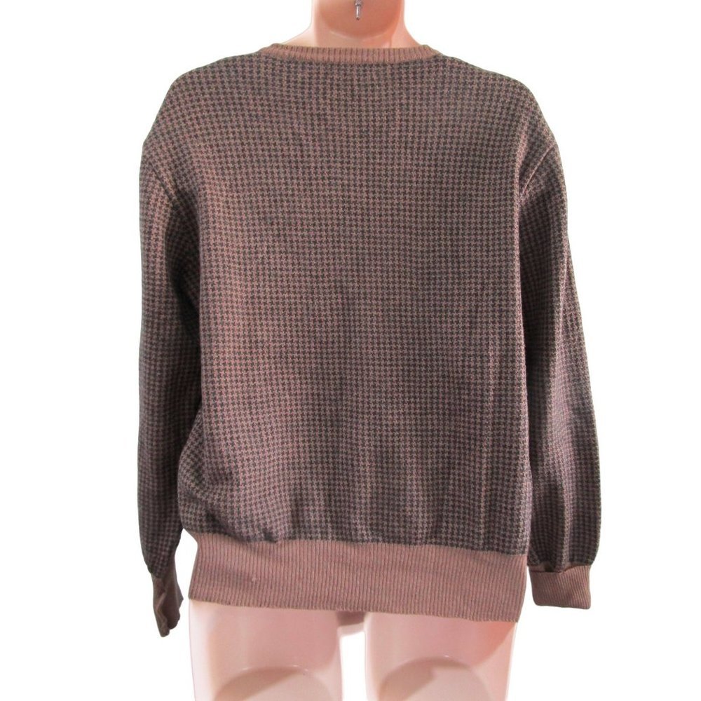 Vintage Nordstrom Black Tan Houndstooth Sweater Merino Wool Mens Lg Italy - Picture 2 of 16